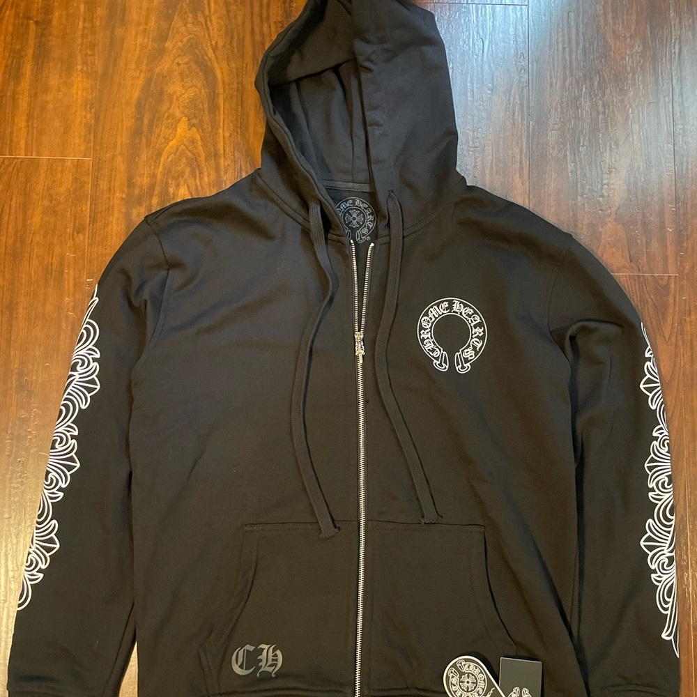 *BRAND NEW WITH TAGS & BAG* Black Chrome Hearts Zip up hoodie Size Large